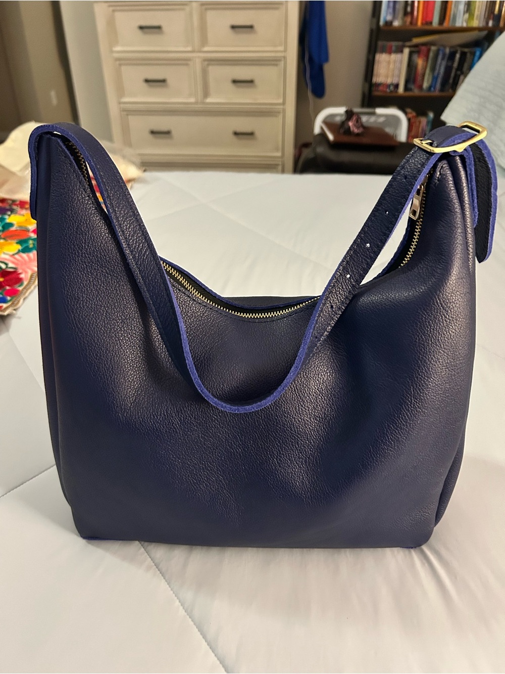 Portland leather co. Large Aspen pebble grain leather shoulder bag, cobalt blue
